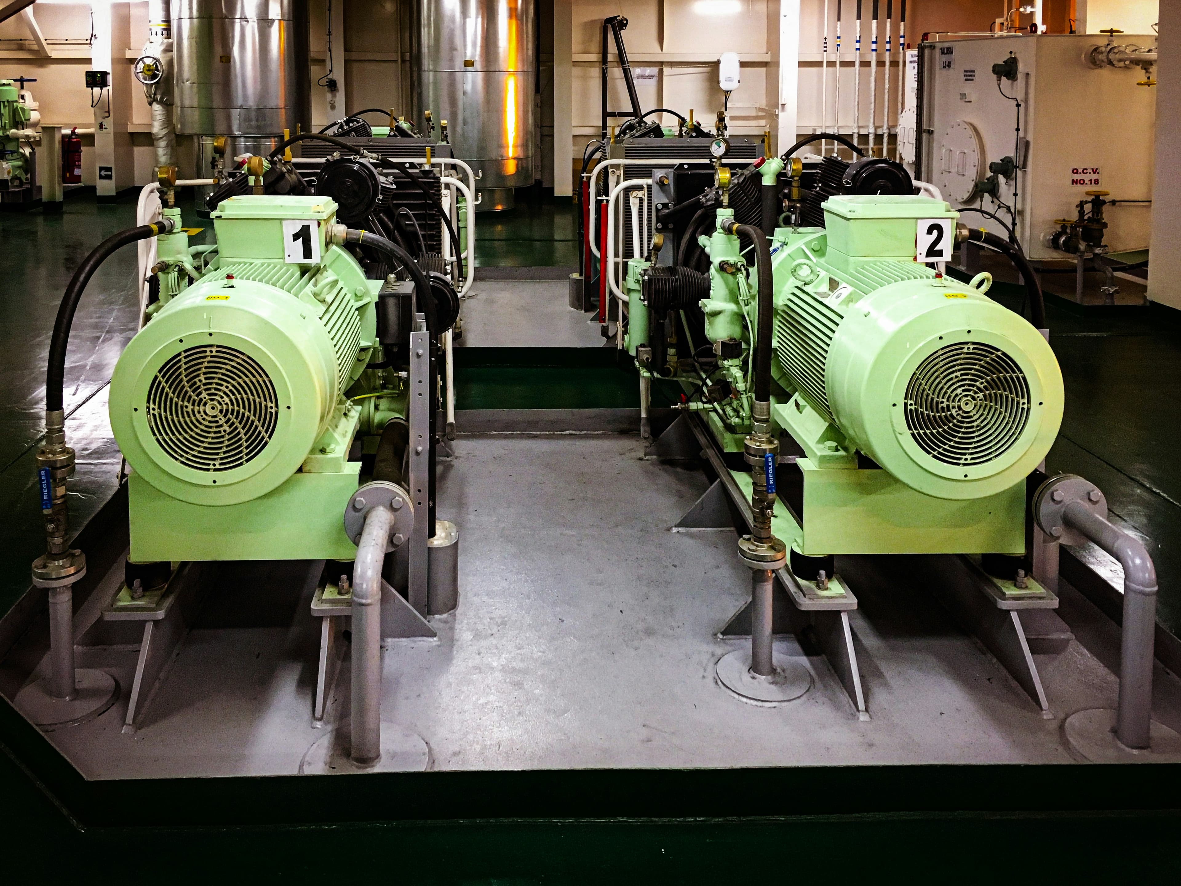Paired industrial machines in an equipment room